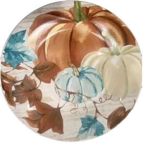 Royal Norfolk Stoneware Dinner Plates 10.5" Pumpkins Fall Design Set Of 2 New - Picture 4 of 4